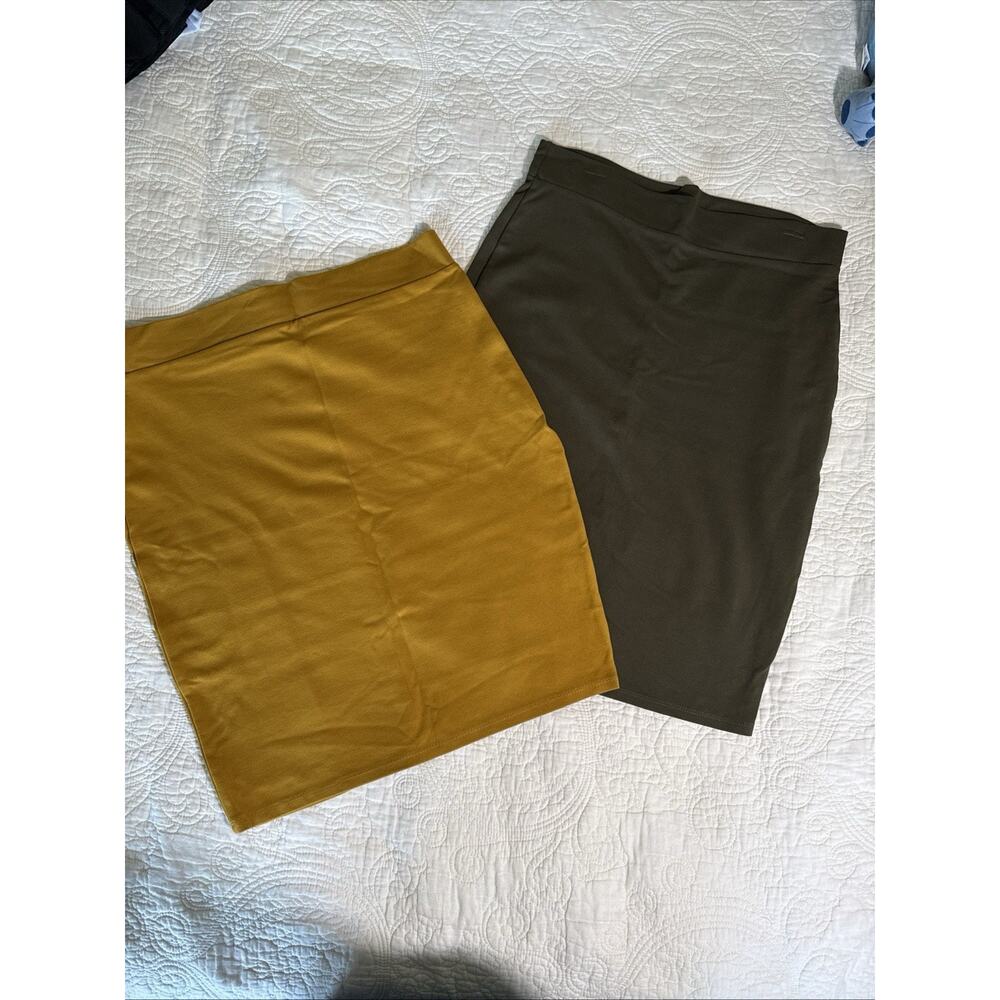Urban Co Women's Bodycon Midi Pencil Skirts Bundle, Olive Green & Yellow Sz L